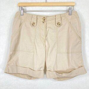 Khaki Cuffed Cotton Shorts Beachy Boho Summer Vacation Lightweight School 6